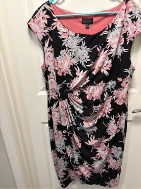 connected apparel Black Midi Dress with Pink & White Floral Print